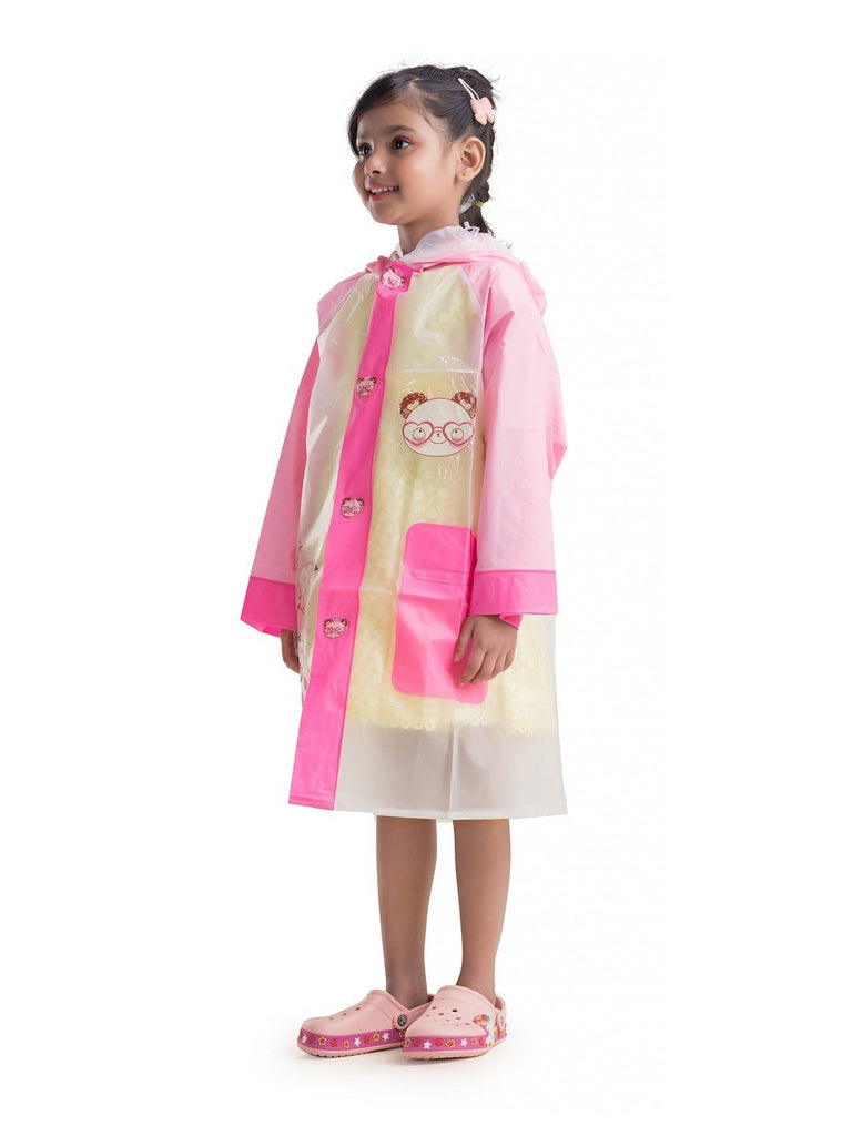 yellow bee animal themed raincoat with playful hood design for girls angle view.