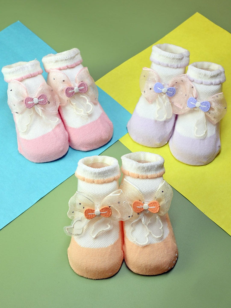 Charming Baby Cotton Socks with Bow Accent for Girls - Multi - Creative View