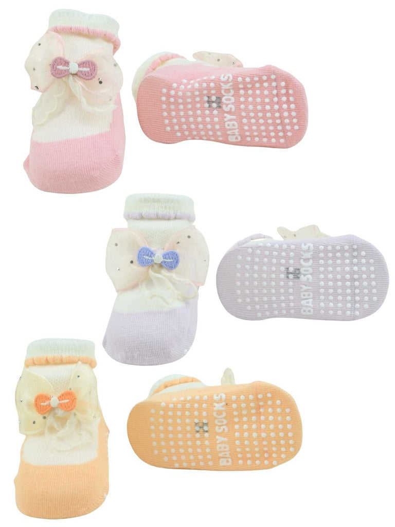 Charming Baby Cotton Socks with Bow Accent for Girls - Multi - Front & Back View