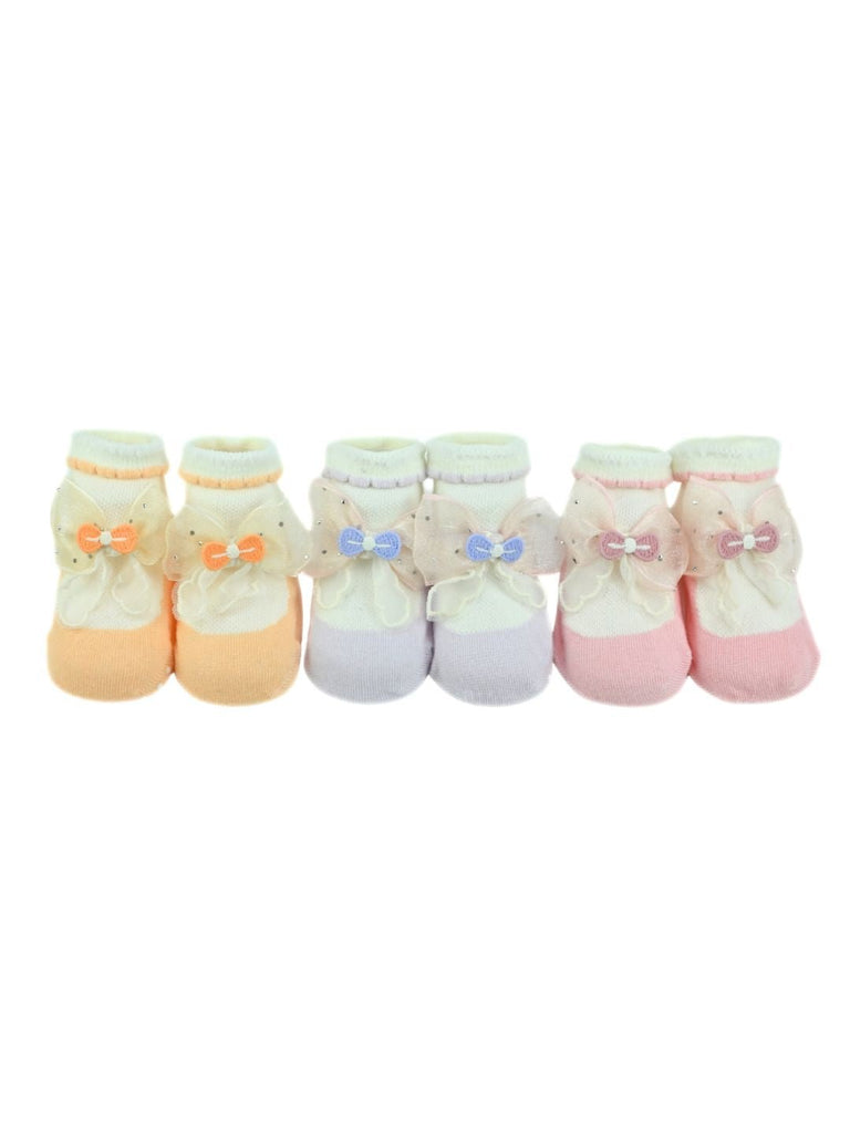 Charming Baby Cotton Socks with Bow Accent for Girls - Multi - Front View