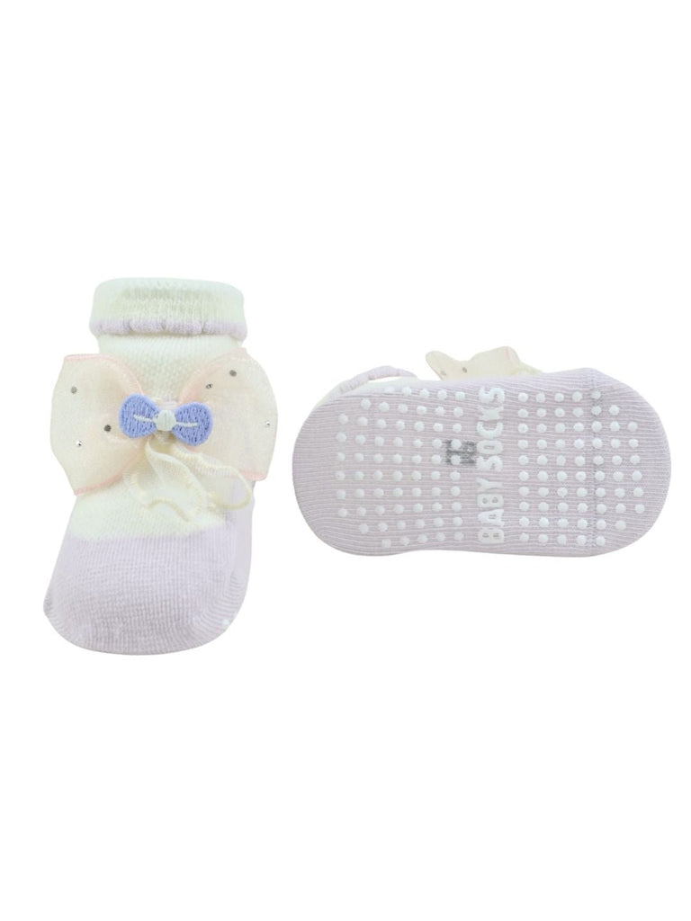 Charming Baby Cotton Socks with Bow Accent for Girls  - Purple - Front & Back View