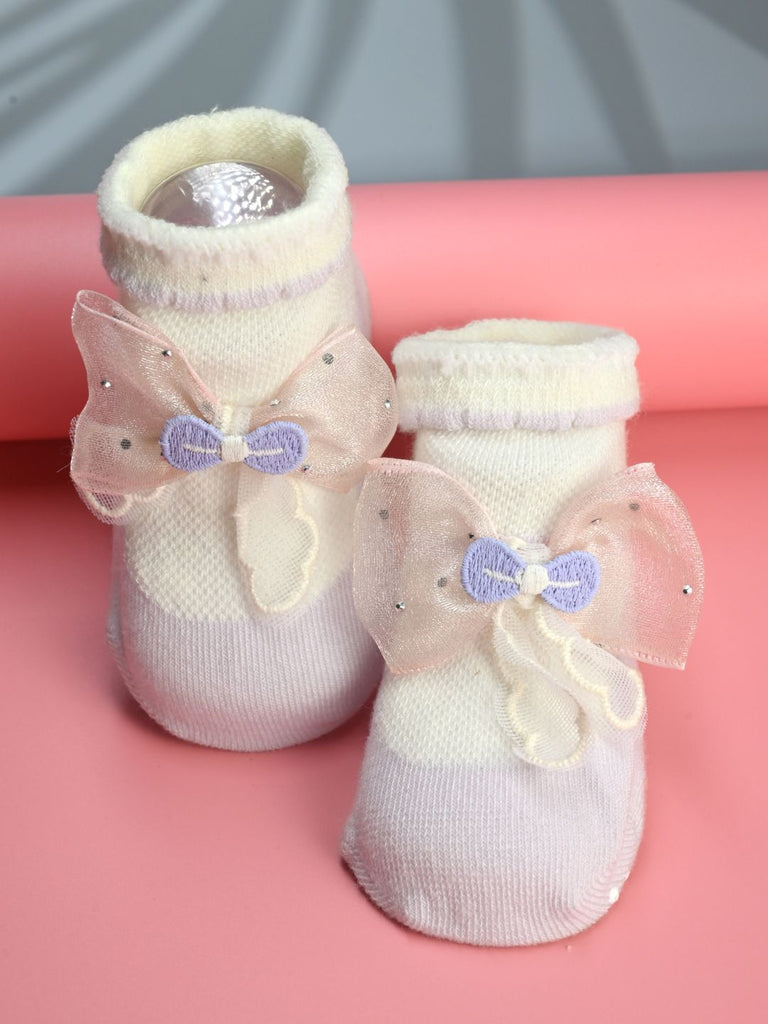 Charming Baby Cotton Socks with Bow Accent for Girls  - Purple - Creative View