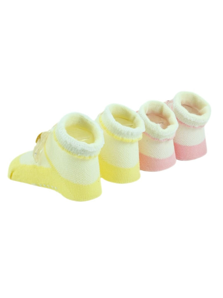 Charming Baby Cotton Socks with Bow Design for Girls – Pink & Yellow - Back View