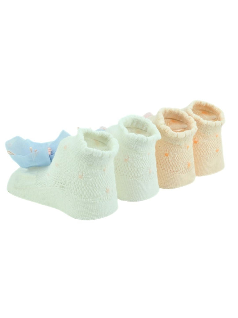 Charming Baby Cotton Socks with Daisy Mesh Flowers for Girls - Multi - Back View
