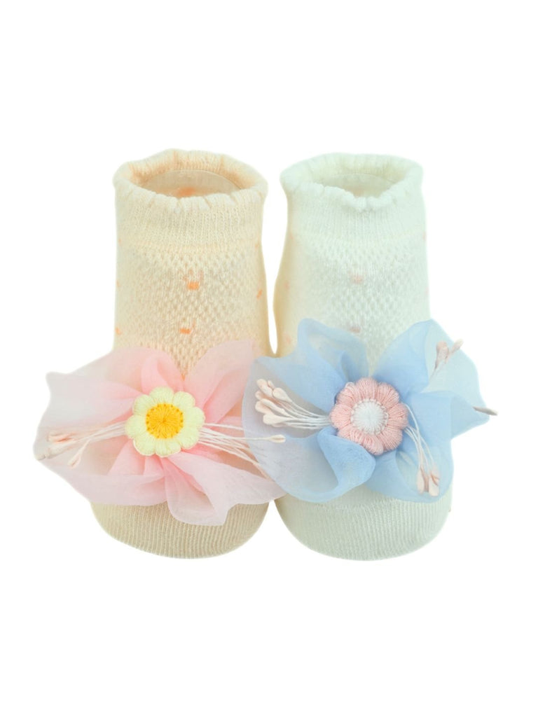 Charming Baby Cotton Socks with Daisy Mesh Flowers for Girls - Multi - Single View