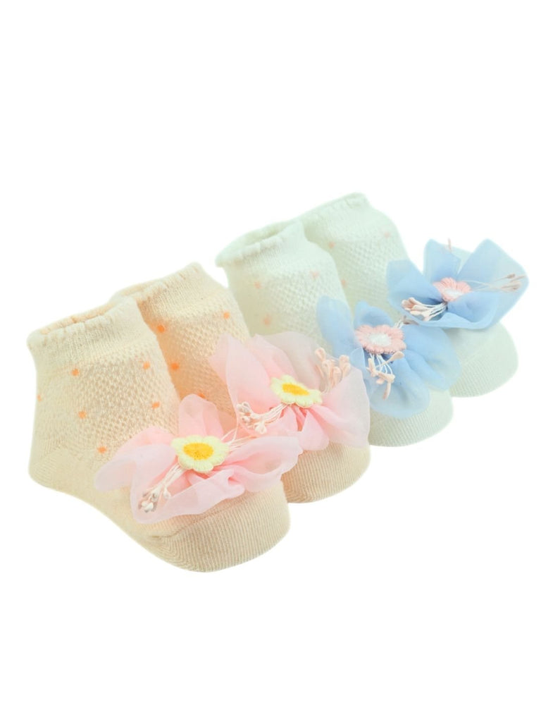 Charming Baby Cotton Socks with Daisy Mesh Flowers for Girls - Multi - Angle View