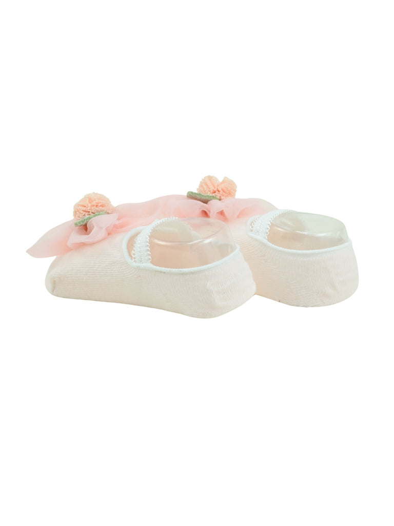 Charming Baby Cotton Socks with Pink Flower Accent for Girls- Pink - Back View