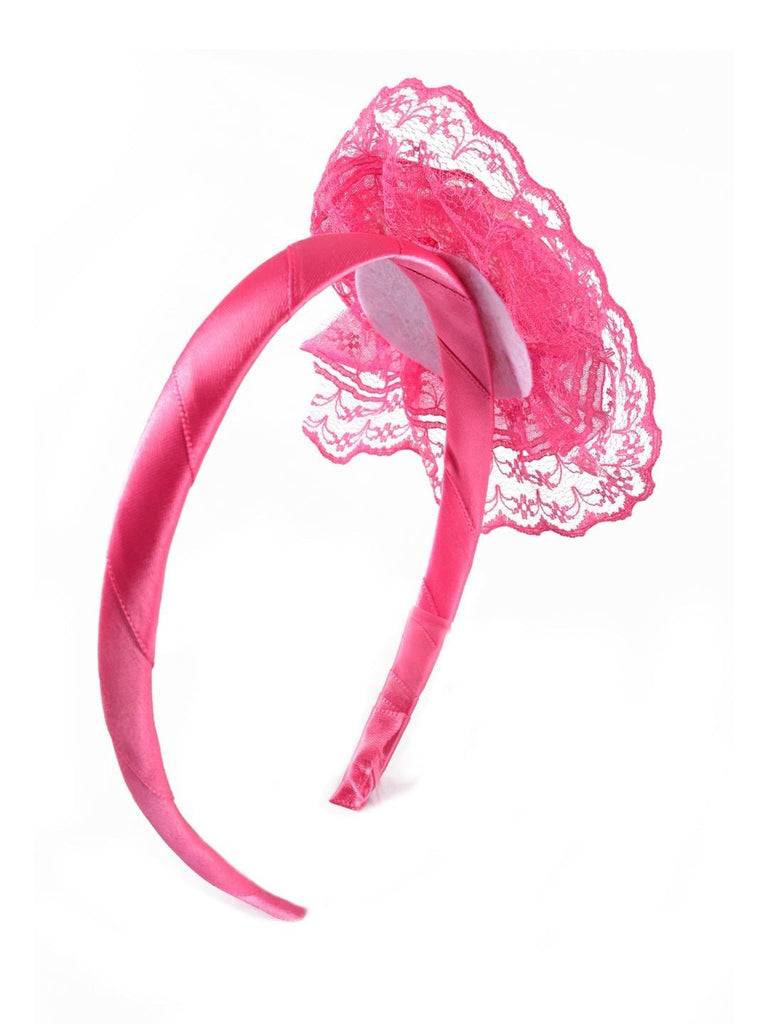 Charming Baby Hair band with Lace Ruffles and Satin Flower Accent-Fuchsia flower view