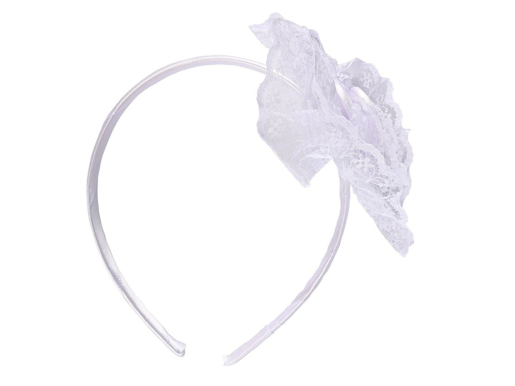 Charming Lace Baby Hairband with Satin Flower and Sparkling Gem Accent-White Side View