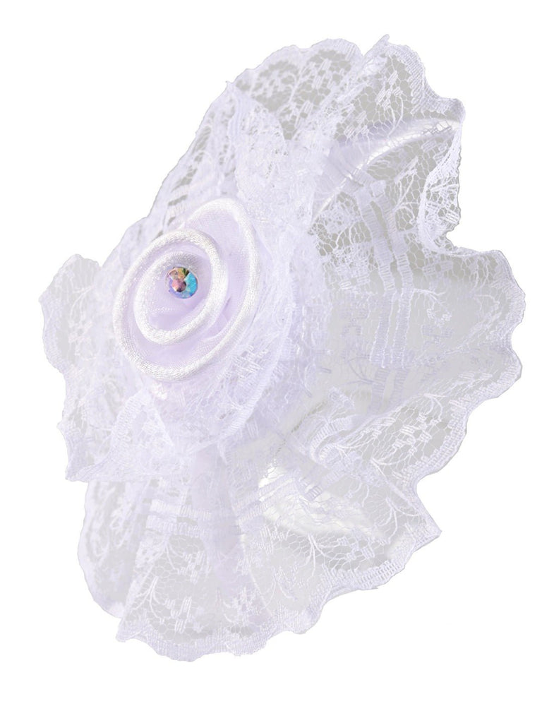 Charming Lace Baby Hairband with Satin Flower and Sparkling Gem Accent-White flower view