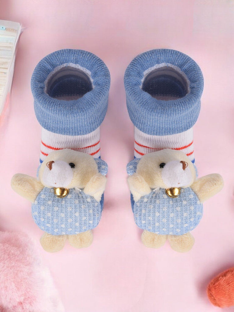 Baby's blue bear-stuffed toy socks with anti-slip soles, creative view