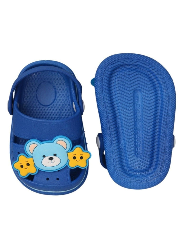  Yellow Bee Blue Bear Garden Clogs for Boys - Front and Back View