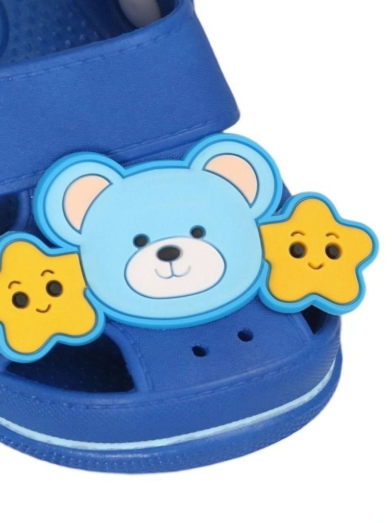 Yellow Bee Blue Bear Garden Clogs for Boys - Close-up View