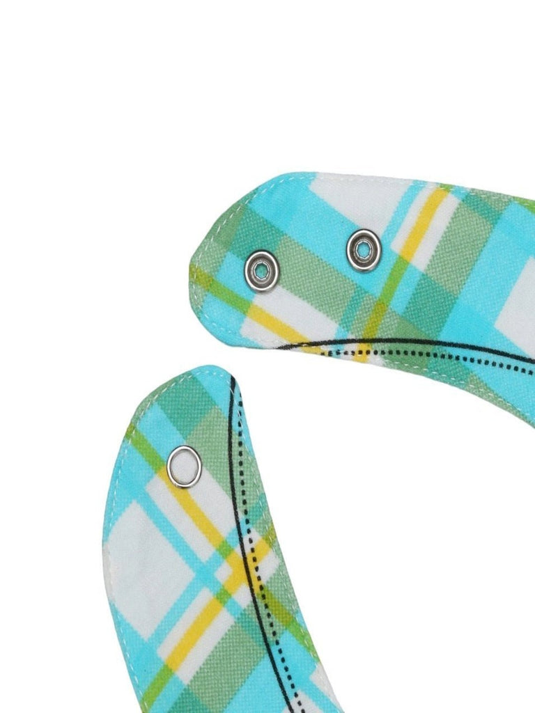 Double closure view of Charming Blue Bow Tie Baby Bib.