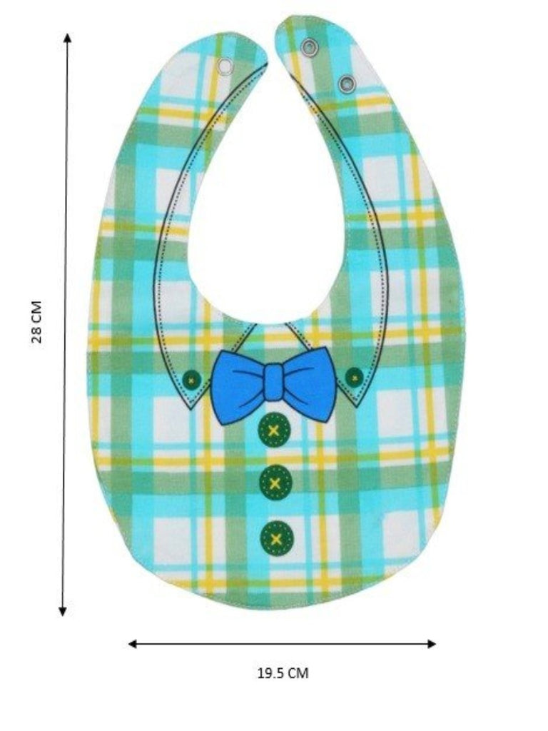 Size dimensions of Charming Blue Bow Tie Baby Bib.