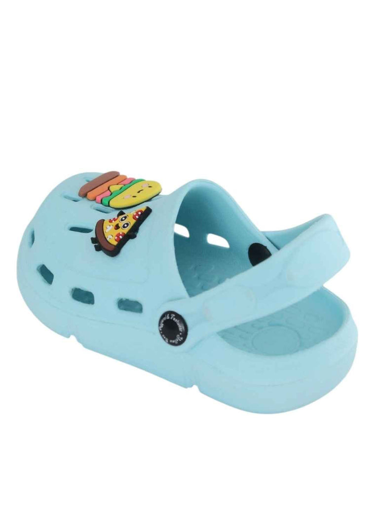 Charming Blue Clogs with Burger & Pizza Charms for Boys-Back View