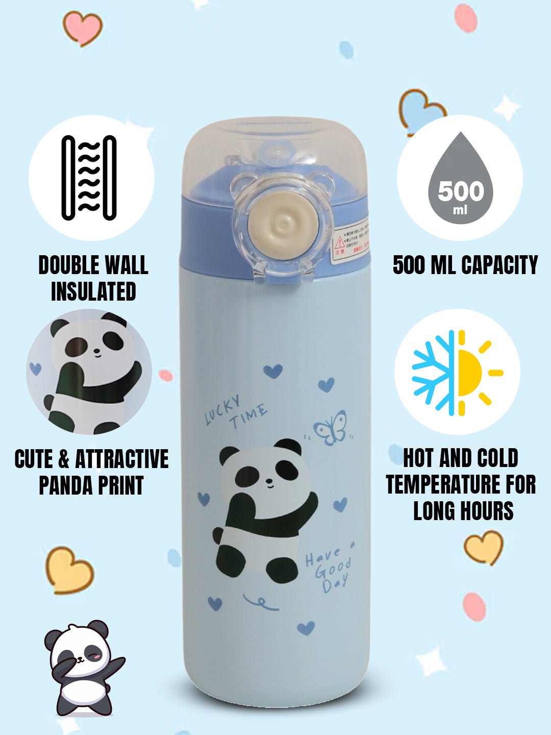 Blue Panda Vacuum Flask – Stylish, Leak-Proof, 500ML – Yellow Bee