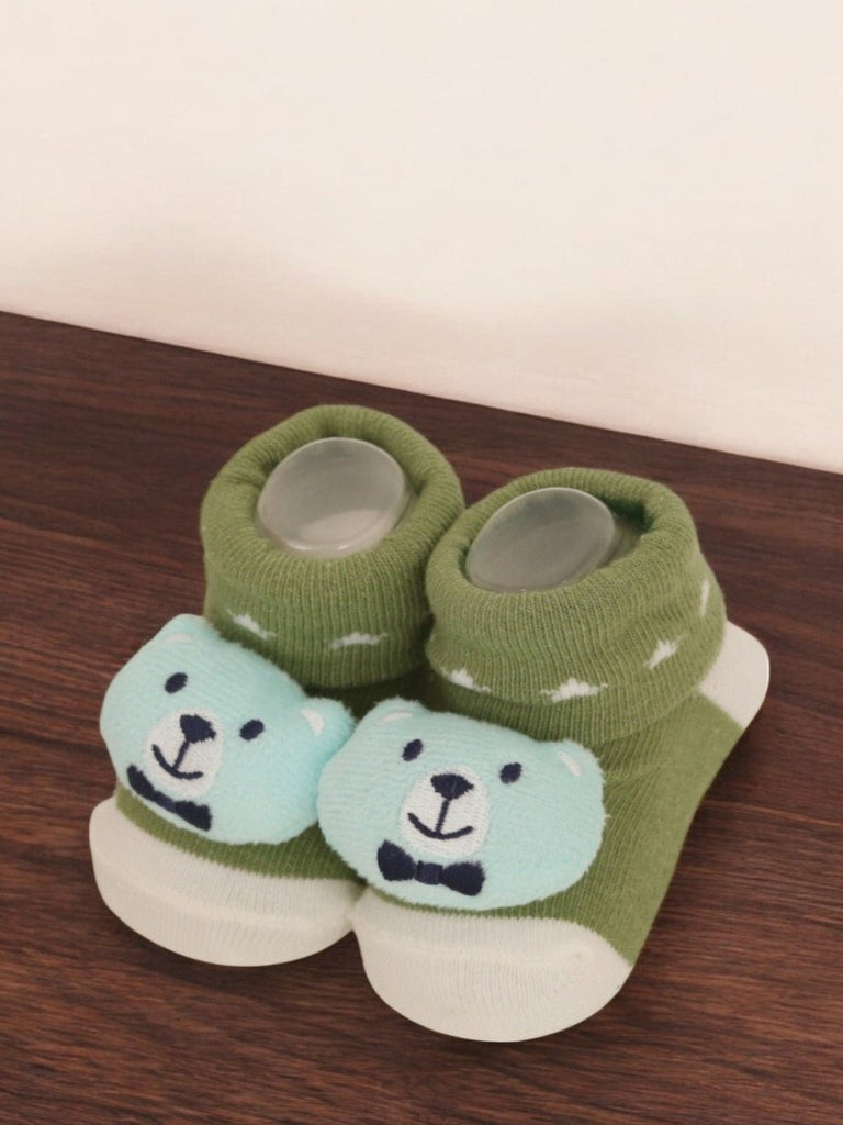 Charming Bowtie Bear Baby Socks - Woodland Green