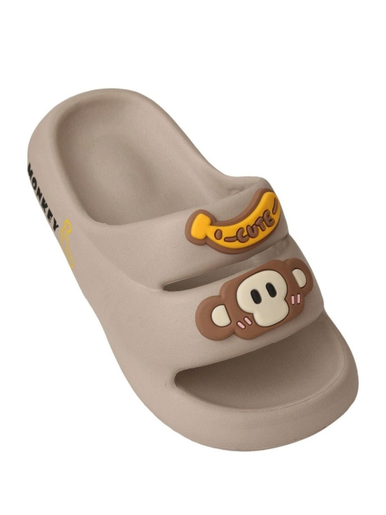 Yellow Bee Monkey Slip-On Slippers For Boys, Grey - Side Angle View