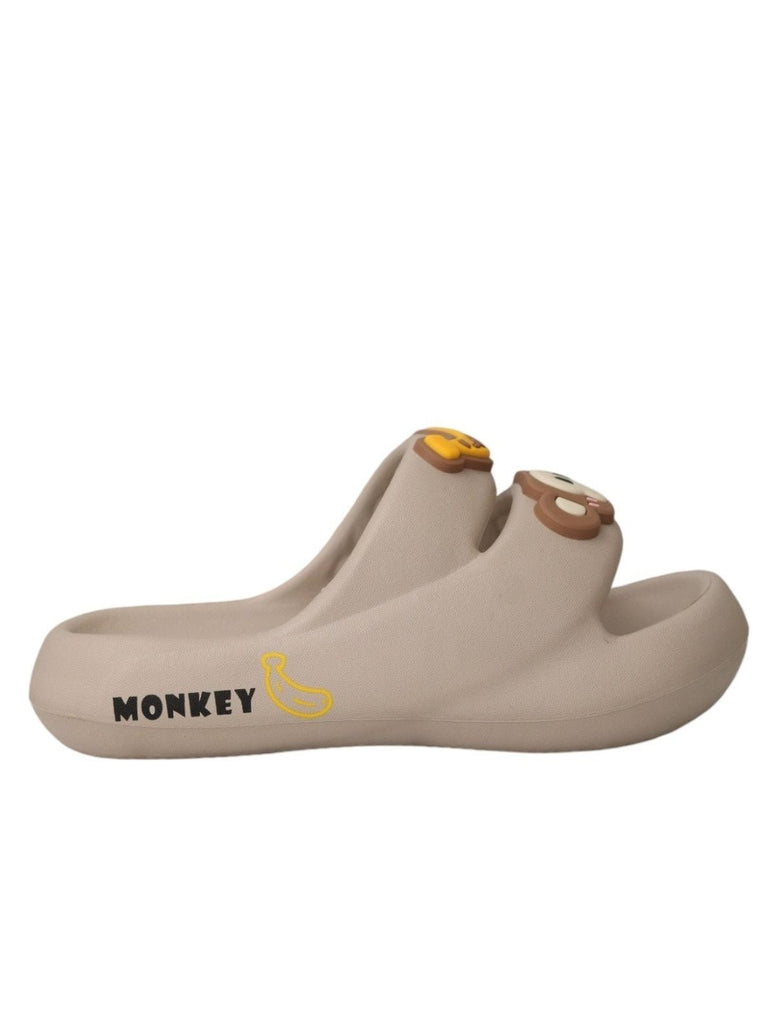 Yellow Bee Monkey Slip-On Slippers For Boys, Grey - Side View