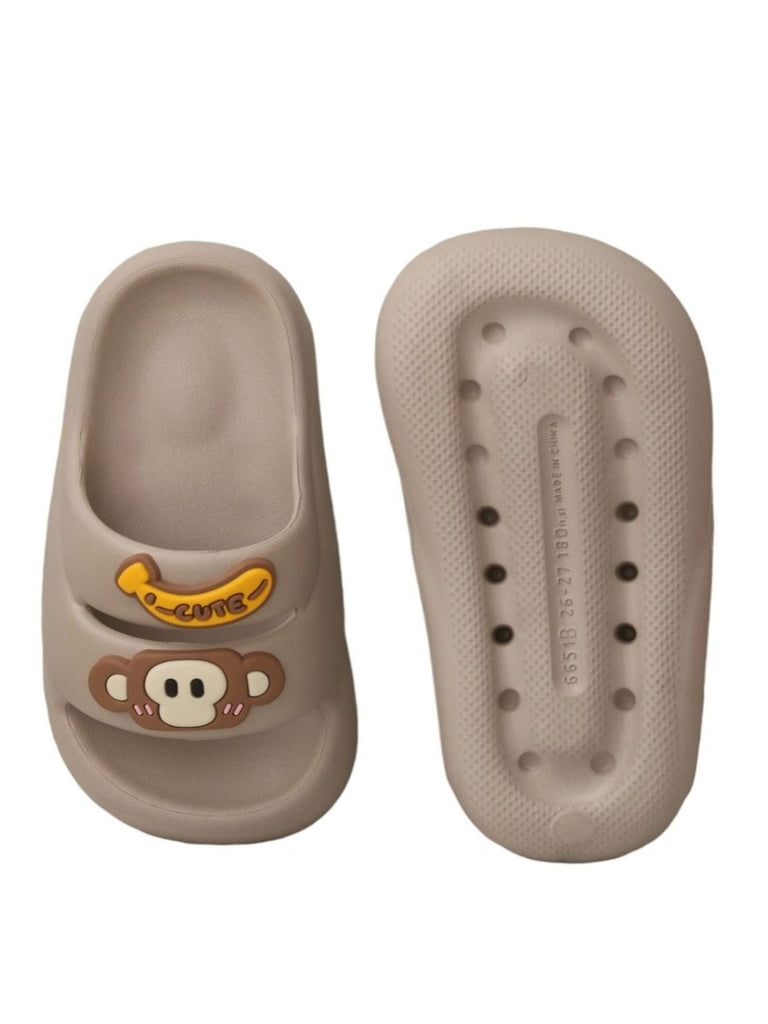 Yellow Bee Monkey Slip-On Slippers For Boys, Grey - Front and Back View