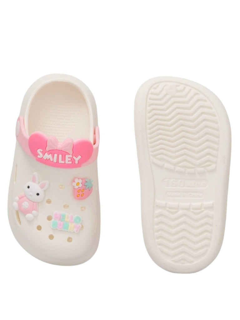 Charming Bunny Motif Clogs for Girls- Front & Back View