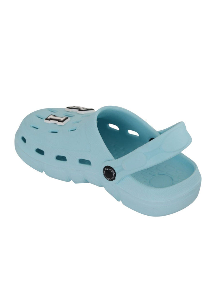 Charming Clogs with “KING” Letter Charms for Boys- Light Blue-Back View