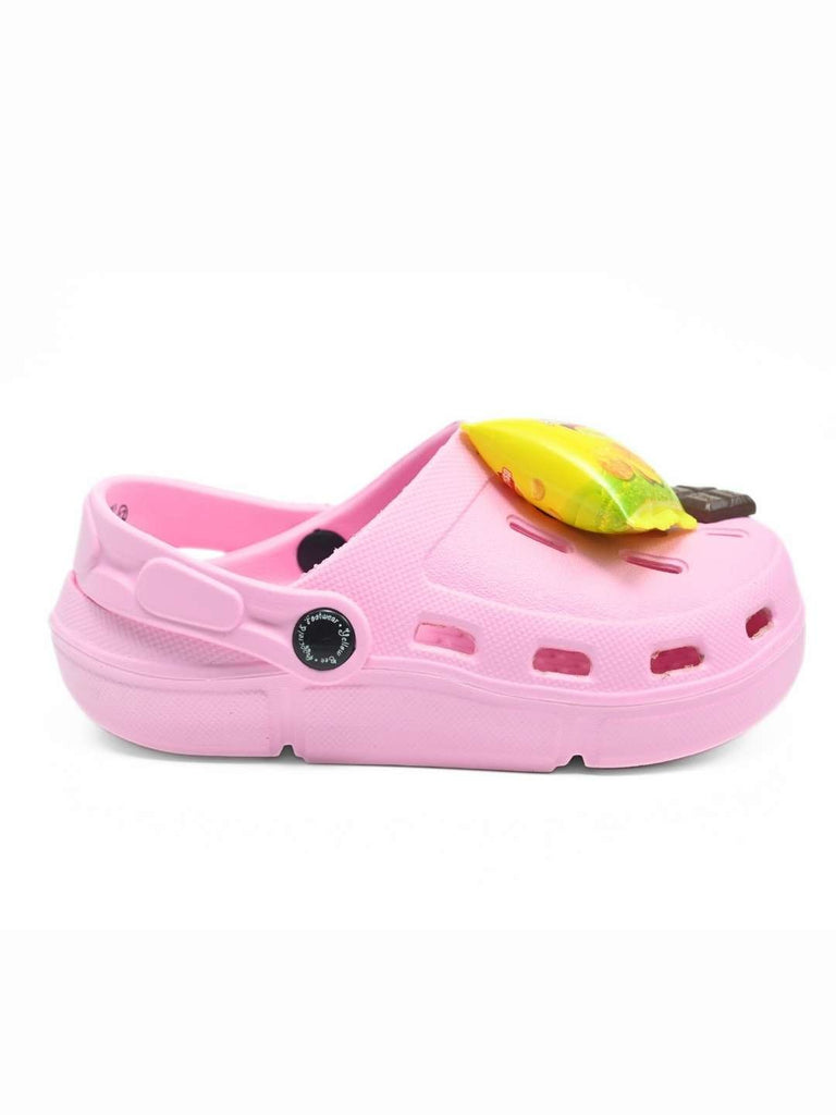 Charming Comfort Clogs with Burger, Fries & Snack-Themed Charm for Girls- Pink - Side View