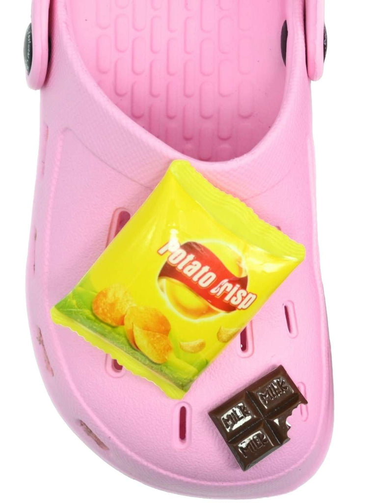 Charming_Comfort_Clogs_with_Burger_Fries_Snack-Themed_Charm_for_Girls-_Pink_-_Front_Close_View