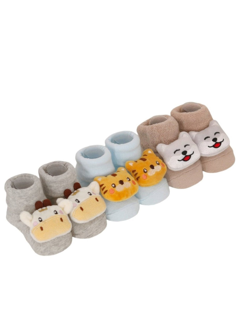 YellowBeeCottonBabyAnimalRattleSocksSetforBoys