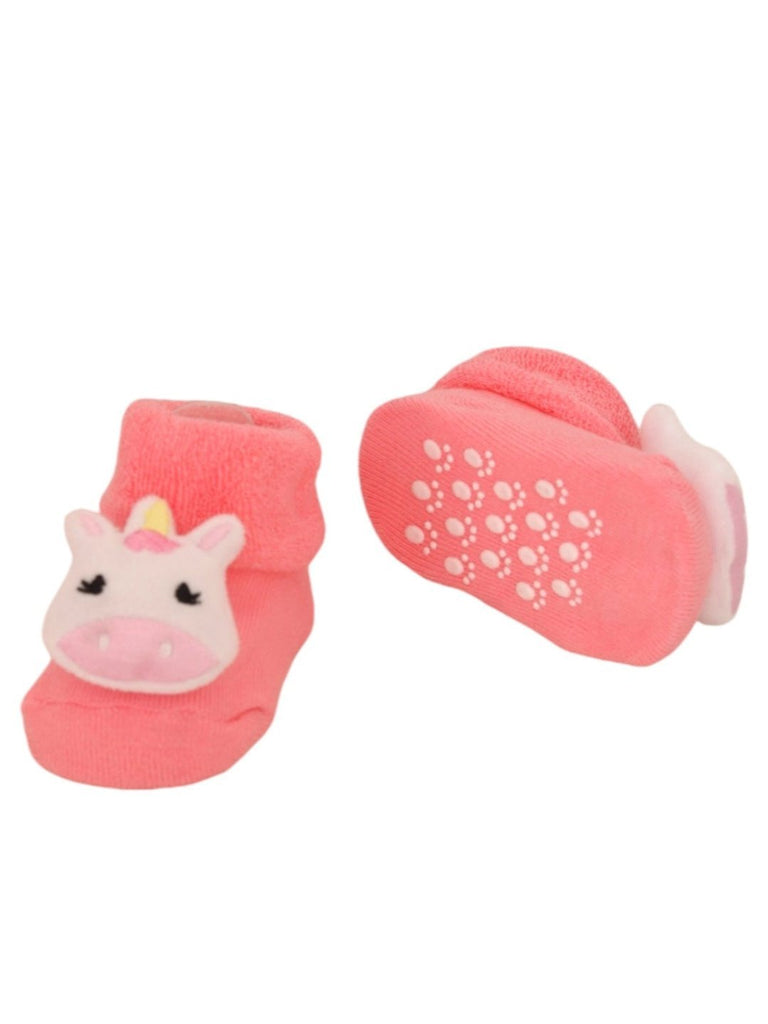 YellowBeeCottonPlayfulMonkey_Kitty_andUnicornRattleSocksComboforGirls-PinkFront_BackView