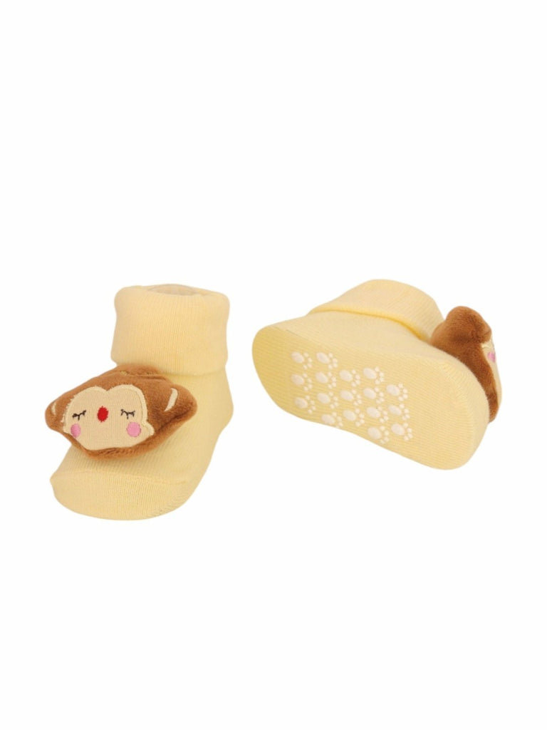 YellowBeeCottonPlayfulMonkey_Kitty_andUnicornRattleSocksComboforGirls-YellowFront_BackView