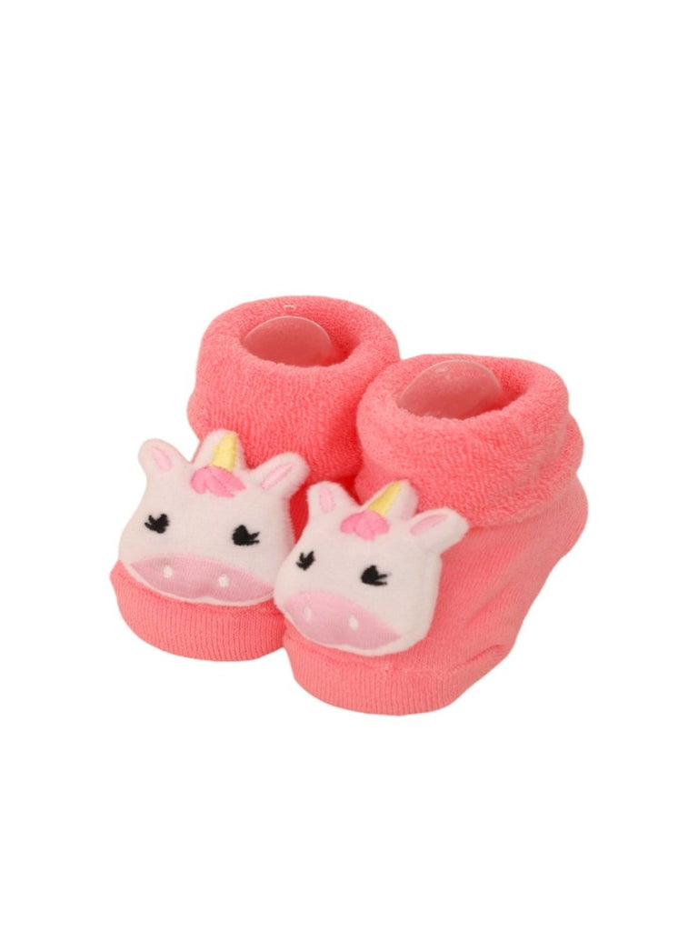 YellowBeeCottonPlayfulMonkey_Kitty_andUnicornRattleSocksComboforGirls-PinkFrontView