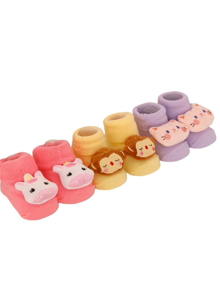 YellowBeeCottonPlayfulMonkey_Kitty_andUnicornRattleSocksComboforGirls