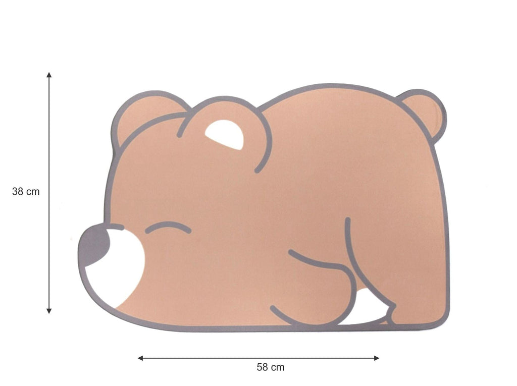 Dimensions image of Yellow Bee Bear Door Mat displaying its 58 by 38 cm size in a charming brown color.