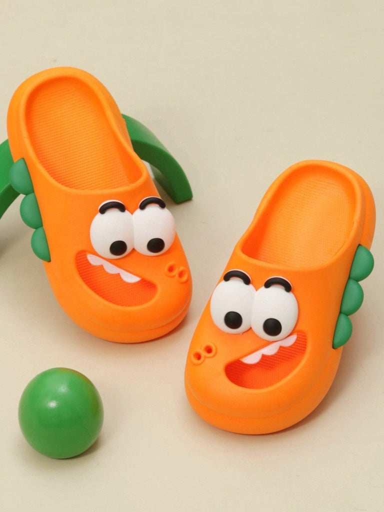 Creative setting showing Orange Cartoon Dinosaur Slides with children's toys