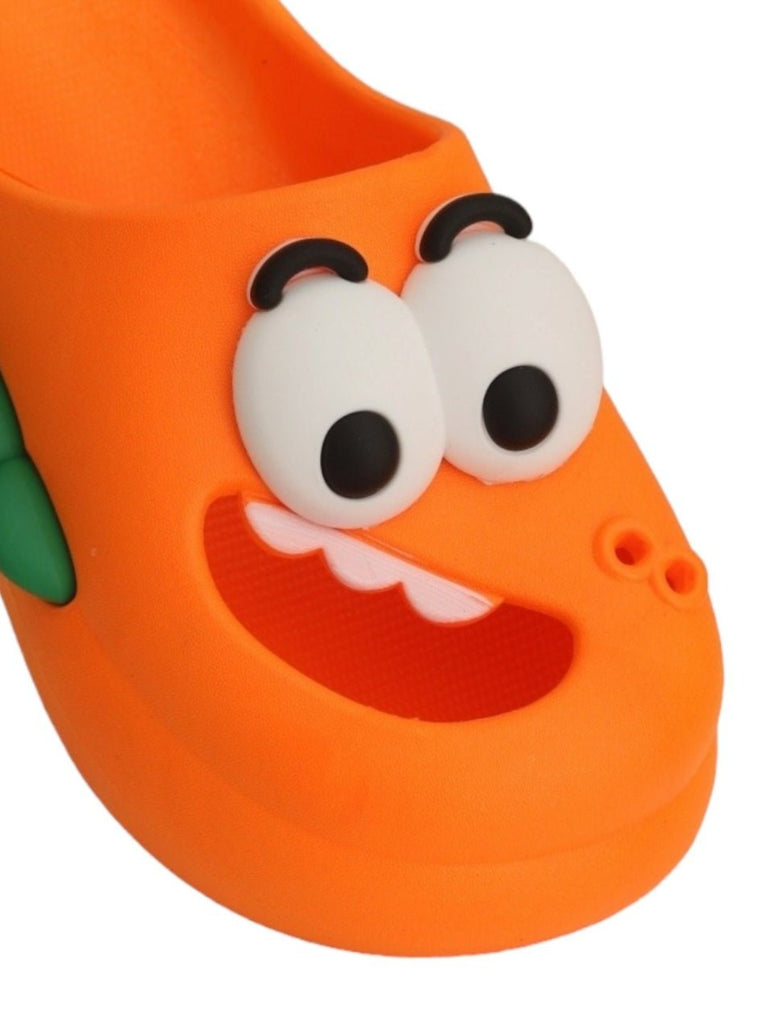 Close-up of the Orange Cartoon Dinosaur Slides highlighting the eye and teeth details