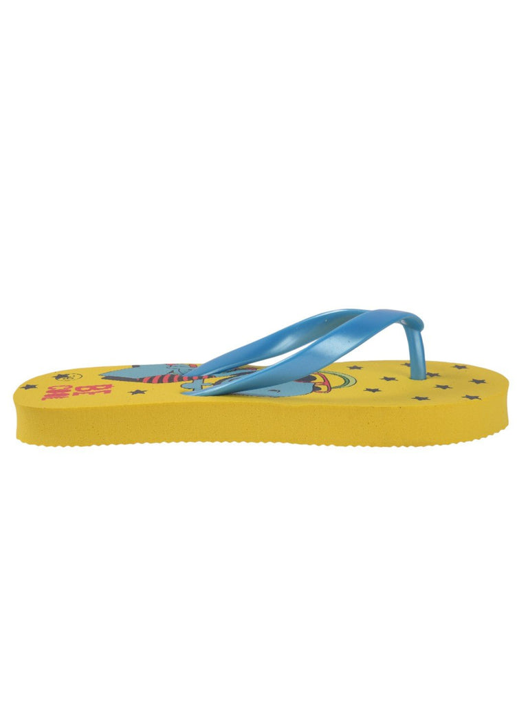 Charming Dino Printed Flip-Flops For Boys, Yellow-side View