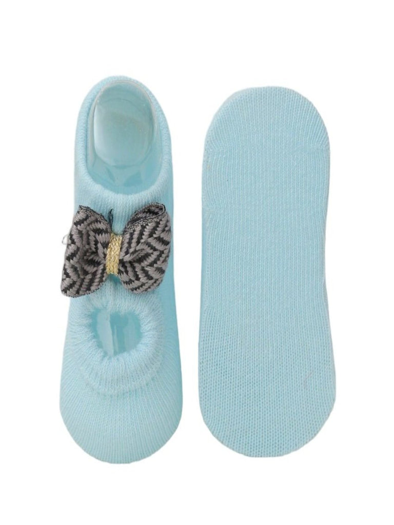 Pair of Yellow Bee blue baby boy socks with large Bow adornment.