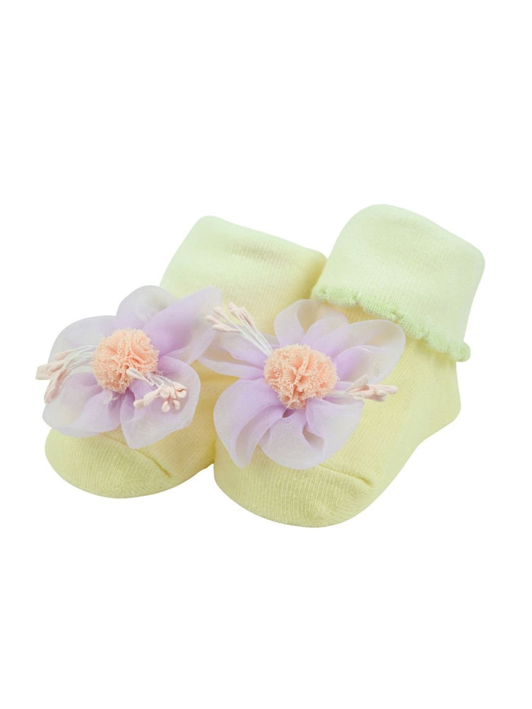 Charming 3D Floral Accent Baby Ankle Socks for Girls – Purple - Angle View