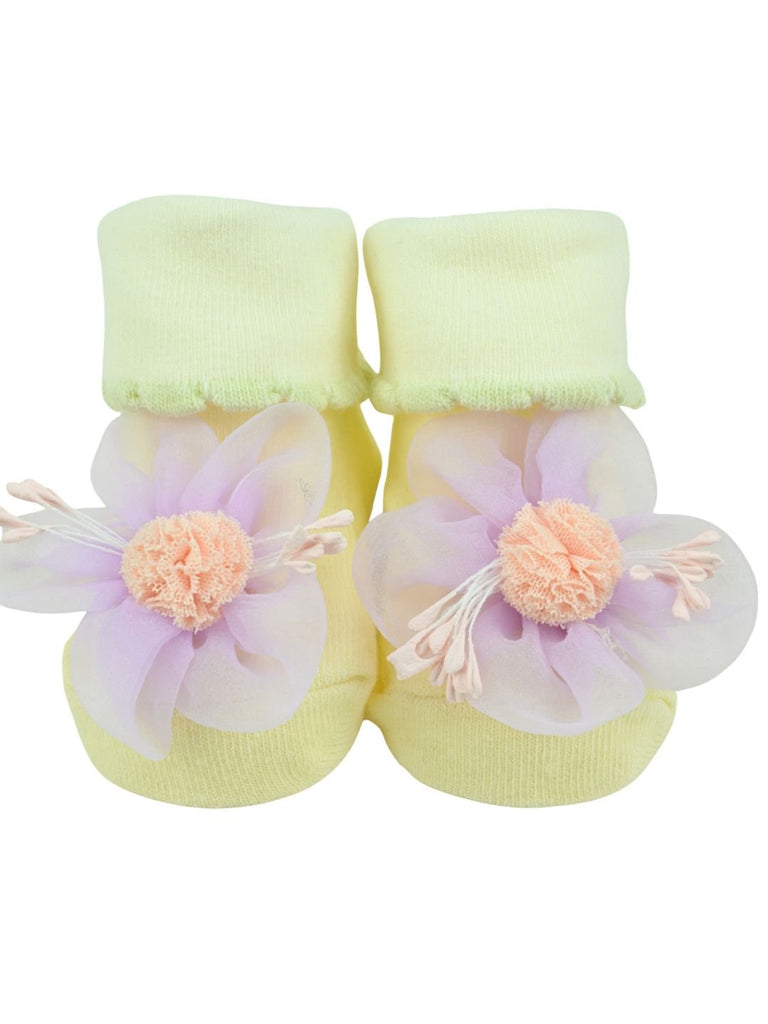 Charming 3D Floral Accent Baby Ankle Socks for Girls – Purple - Front View