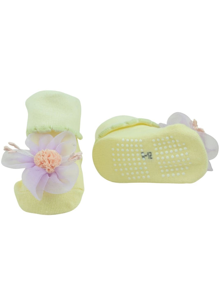 Charming 3D Floral Accent Baby Ankle Socks for Girls – Purple - Front & Back View