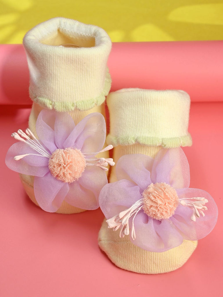 Charming 3D Floral Accent Baby Ankle Socks for Girls – Purple - Creative View