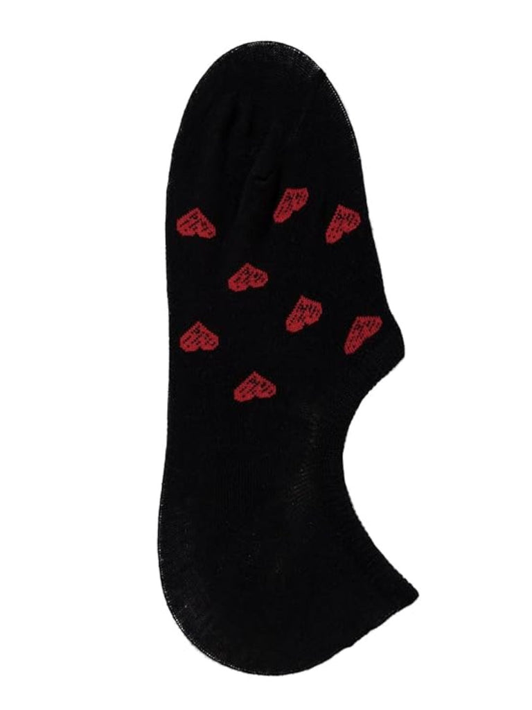  Yellow Bee Girls' Black Heart Print Cotton Loafer Socks