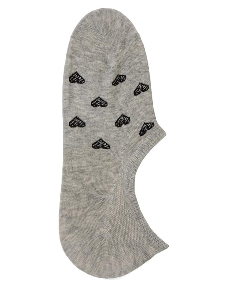 Yellow Bee Girls' Grey Heart Print Cotton Loafer Socks