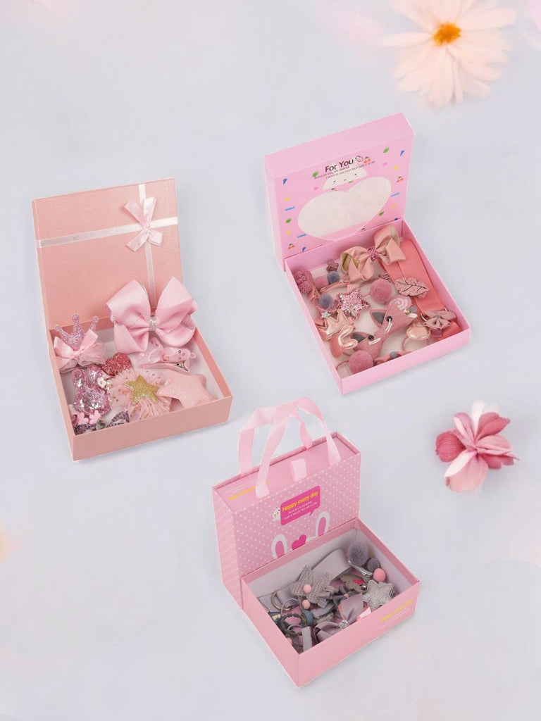 Charming Hair Clip Box Set for Girls- Pack of 3, Pink, Peach & Silver