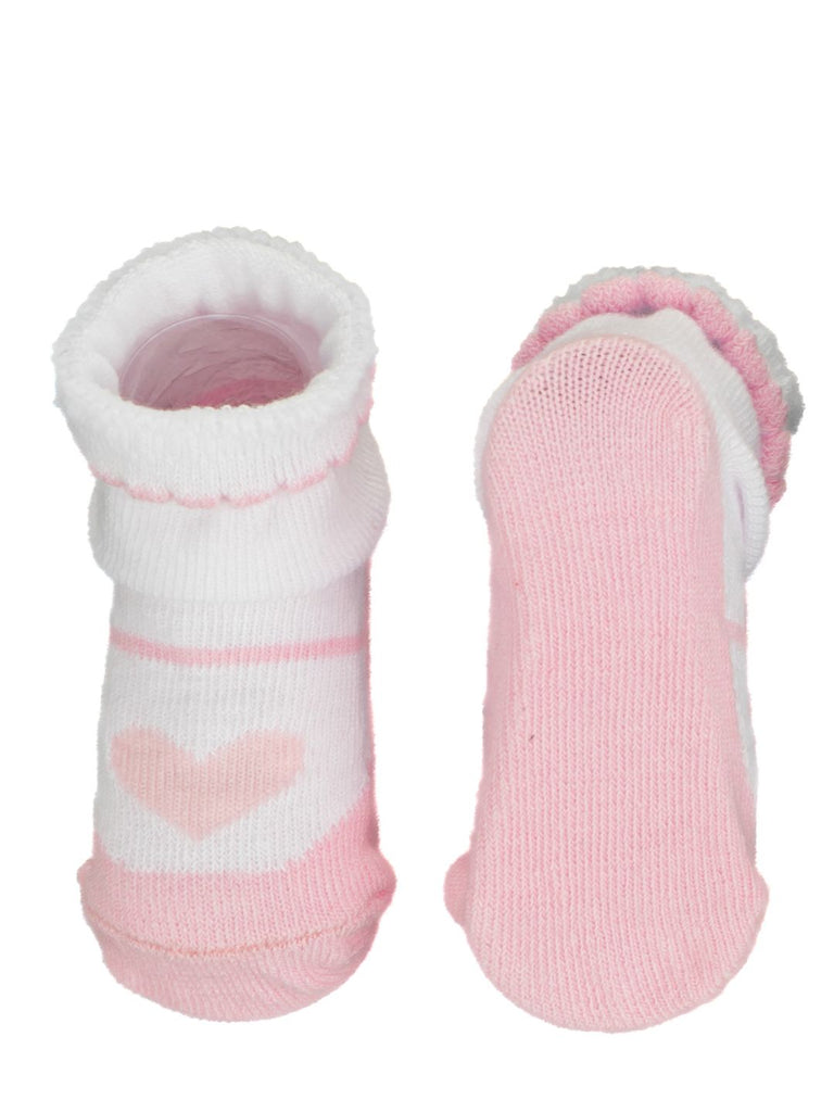 Pink and White Baby Sock with Heart Design on Sole