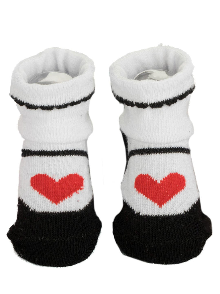 Pair of Girl's White and Red Heart Printed Socks