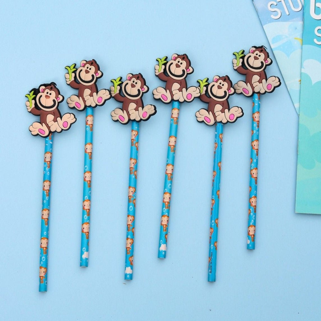 Kid-Friendly Yellow Bee Pencils with Brown Monkey Motifs