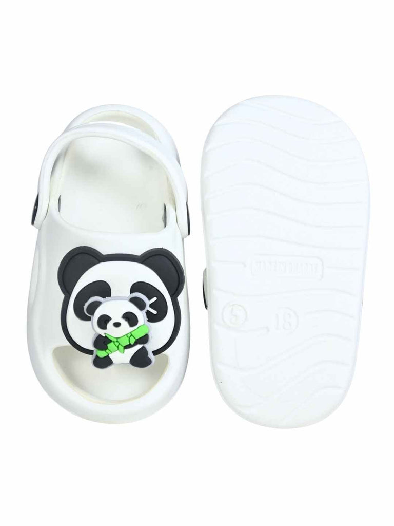 Charming Panda & Bamboo Rotating Charms Clogs for Girls- White  Front & Back View